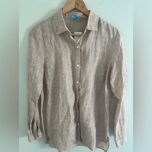 NWT J.McLaughlin Britt Linen Button-Down Shirt Blouse Size S Tan Cedar Beige